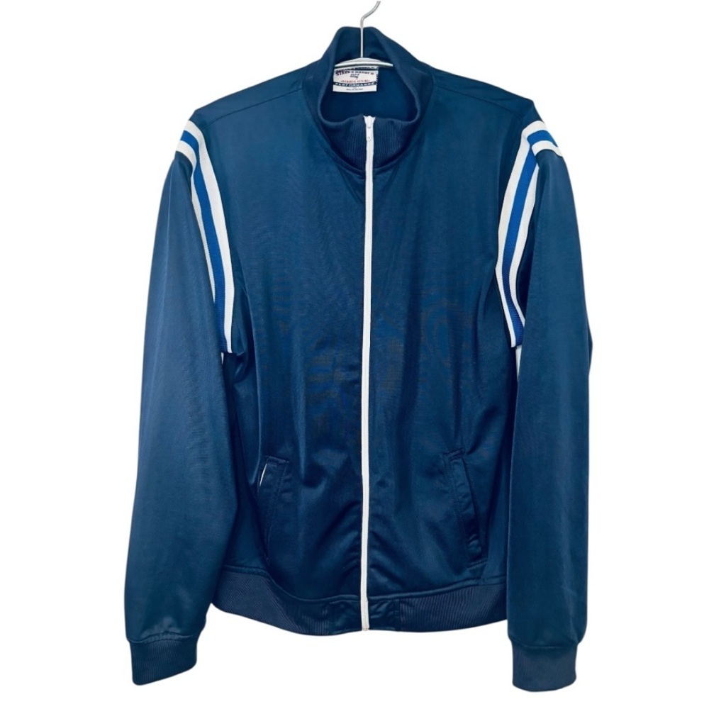 Steve & Barry's Navy Blue Men’s XXL Full Zip Bomber Jacket with White Accents